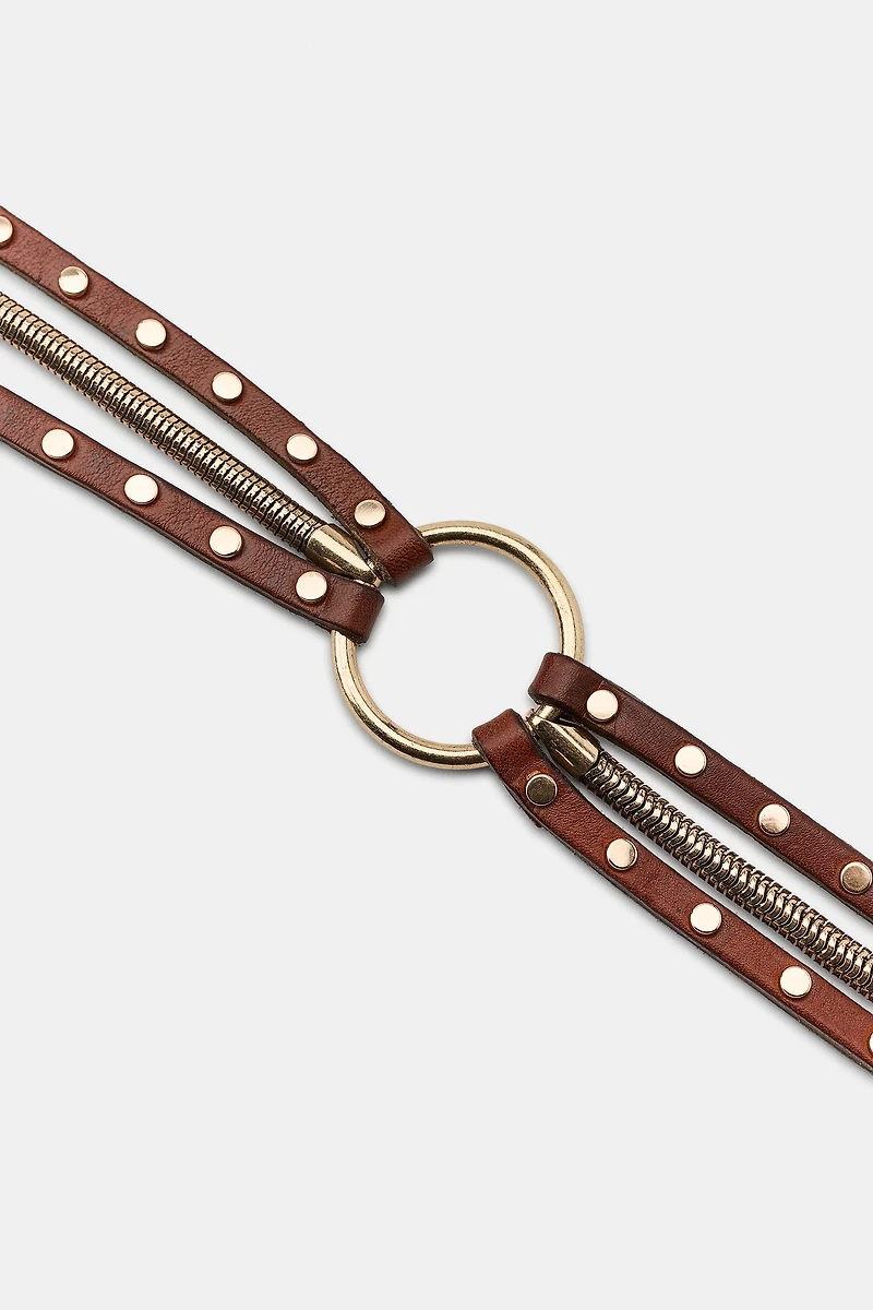 100% LEATHER COMBINATION STUDDED BELT