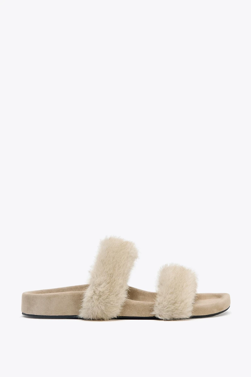 FAUX FUR FLAT SANDALS