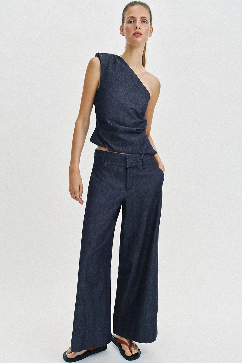 WIDE-LEG LINEN BLEND PANTS