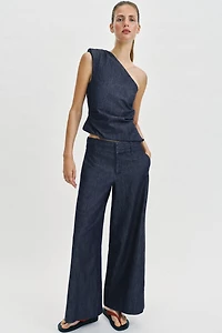 WIDE-LEG LINEN BLEND PANTS