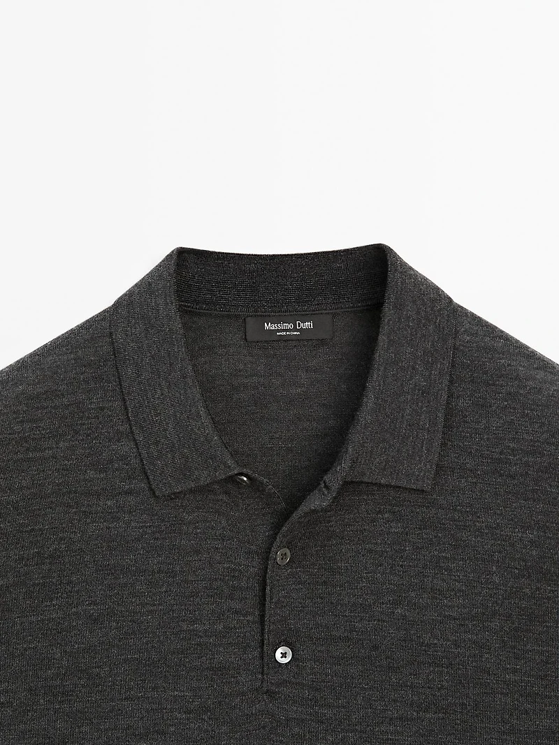 Short sleeve wool blend knit polo shirt