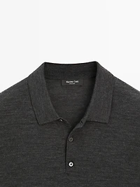 Short sleeve wool blend knit polo shirt