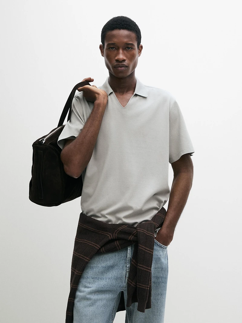 Cotton V-neck polo shirt