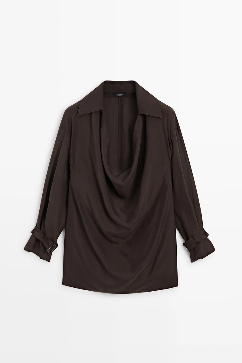 100% Silk Draped Neckline Flowy Shirt