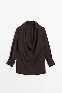 100% Silk Draped Neckline Flowy Shirt