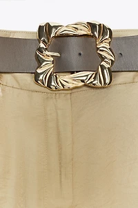SATIN WIDE LEG BELTED PANTS