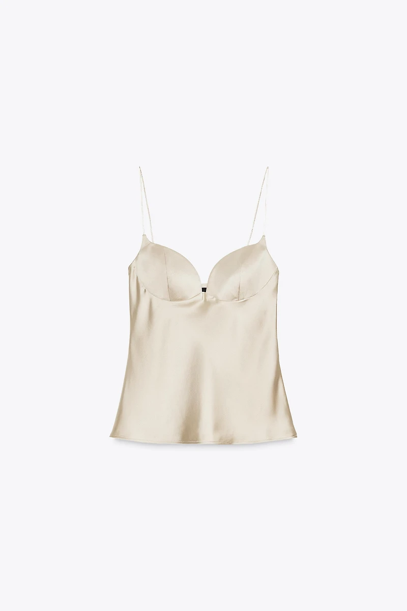 SATIN EFFECT SWEETHEART NECKLINE TOP
