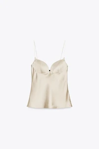 SATIN EFFECT SWEETHEART NECKLINE TOP