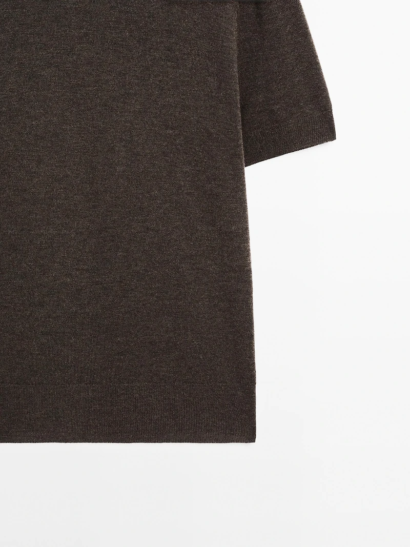 Short-sleeve wool blend knit sweater