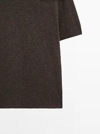 Short-sleeve wool blend knit sweater