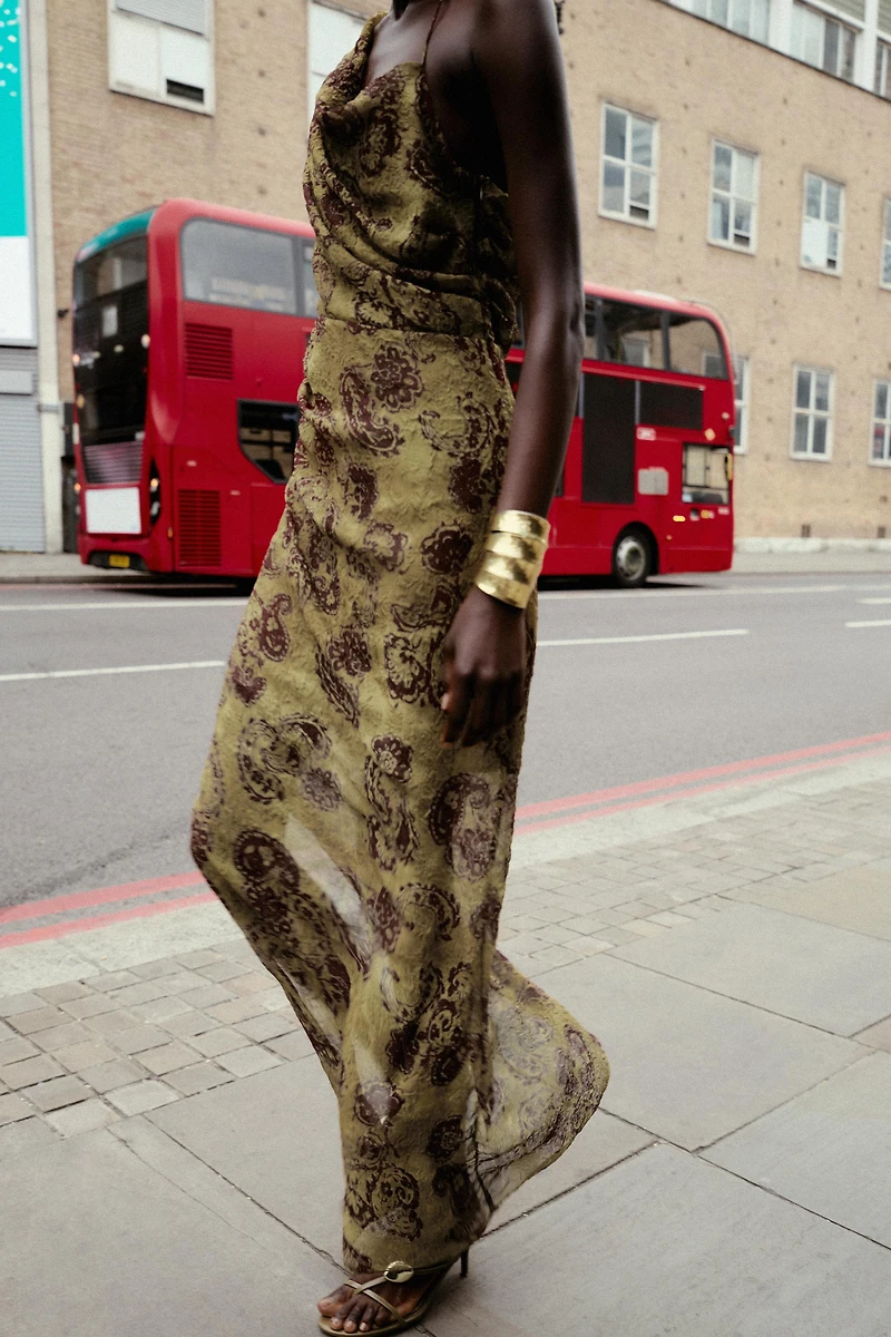 ASYMMETRIC PRINTED MIDI DRESS