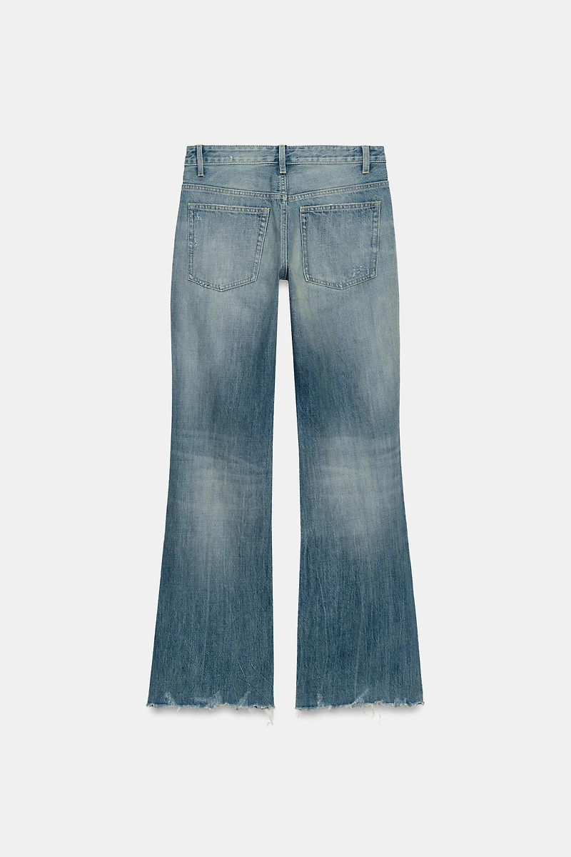 TRF FLARE RIPPED MID-RISE JEANS
