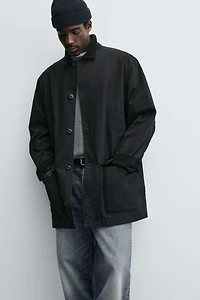 DENIM TRENCH COAT WITH CONTRASTING COLLAR