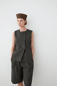 Gilet mélangé croisé boutons lin