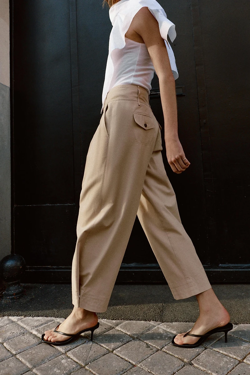 ADJUSTABLE HEM WIDE LEG PANTS