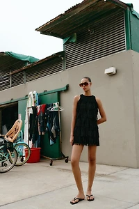 STUDDED FRINGED FAUX SUEDE DRESS