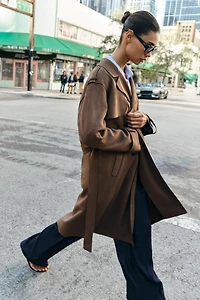 LONG SUEDE EFFECT BELTED TRENCH COAT