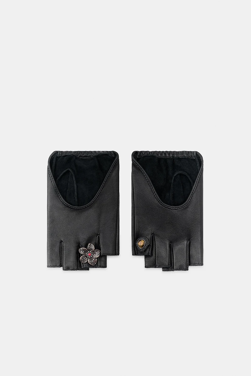 MITAINES COURTES EN CUIR AVEC FERMOIRS