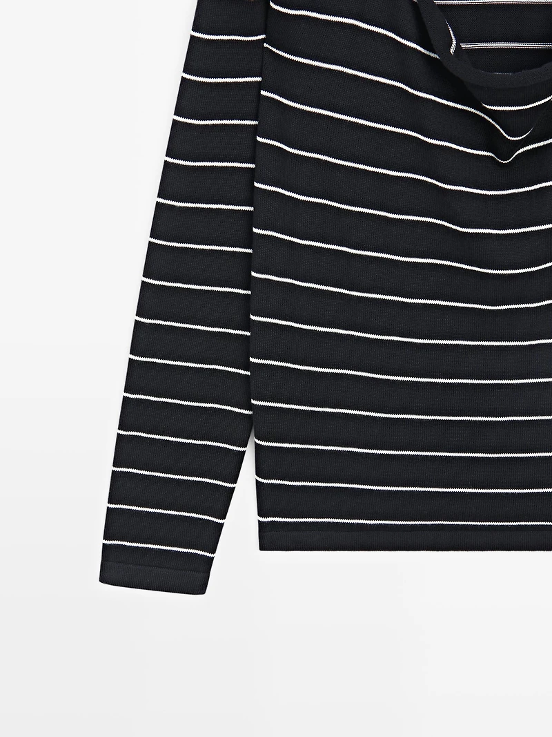 Cotton striped knit polo sweater