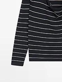 Cotton striped knit polo sweater