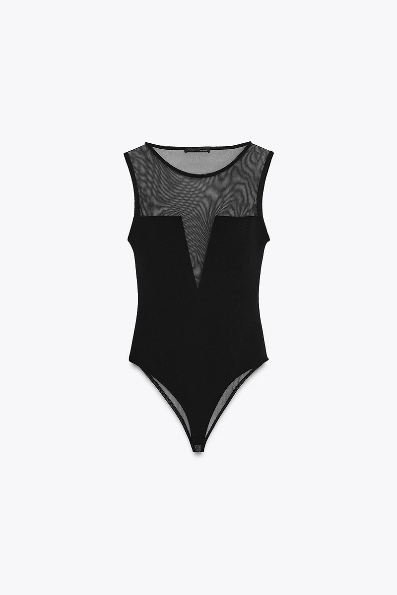 CREPE TULLE COMBINATION BODYSUIT