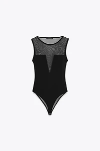 CREPE TULLE COMBINATION BODYSUIT