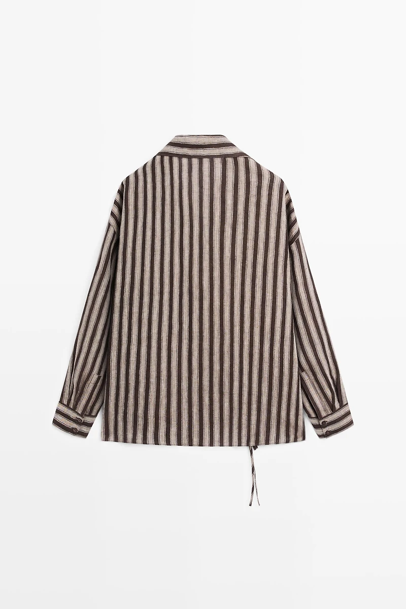 Striped wrap shirt with tie detail