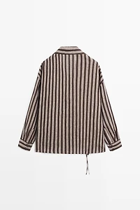 Striped wrap shirt with tie detail