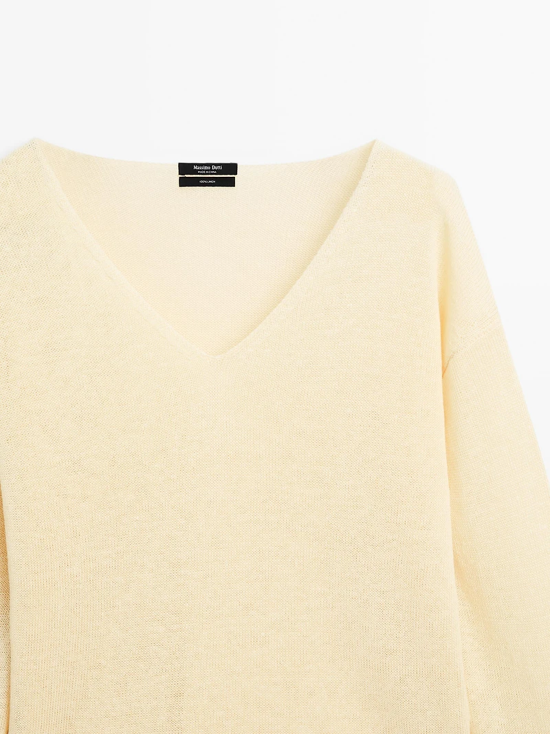 Pull en maille 100 % lin à manches longues