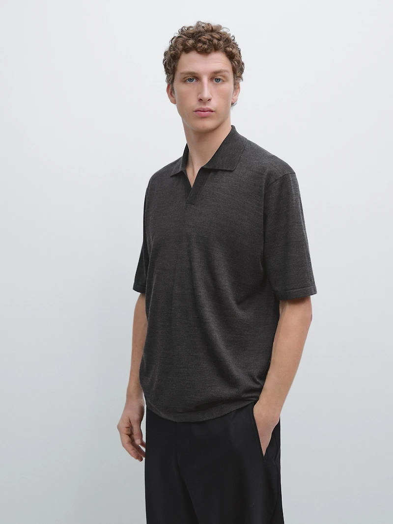 Knit V-neck polo shirt