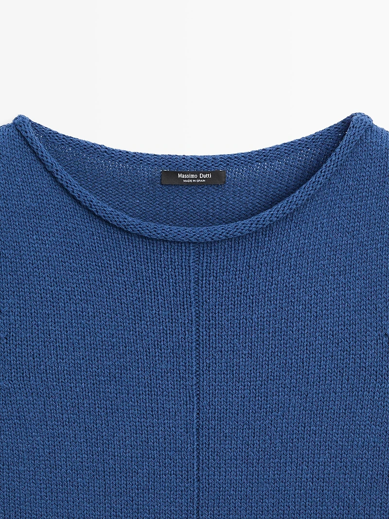 Short sleeve knit cotton blend sweater