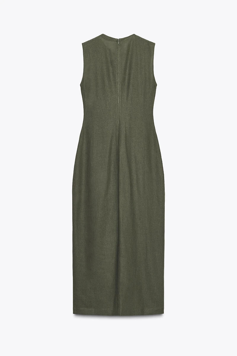 LINEN BELTED MIDI DRESS