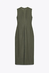 LINEN BELTED MIDI DRESS
