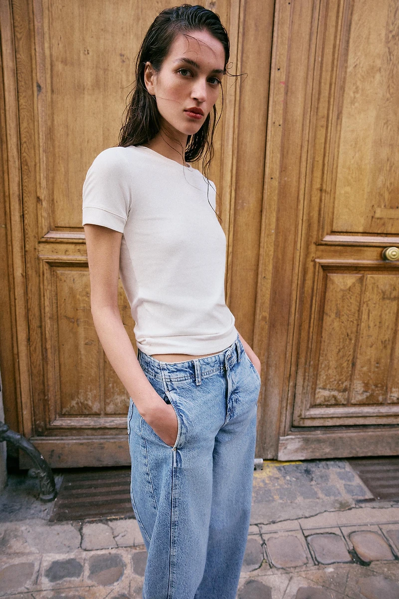 Z1975 HIGH WAISTED BARREL CROP SEAM JEANS