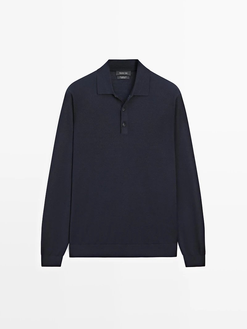 100% wool knit sweater with polo collar