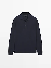 100% wool knit sweater with polo collar