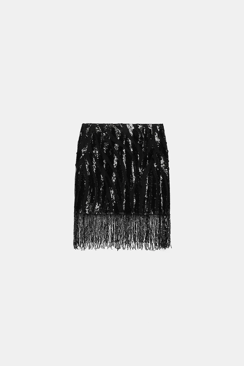 FRINGED SEQUIN SKIRT