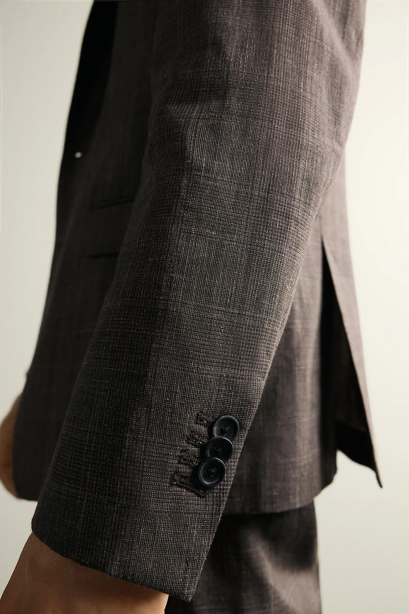 LINEN-WOOL CHECKERED SUIT JACKET