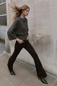 WOOL BLEND BOMBER JACKET WITH RUFFLES AT NECK