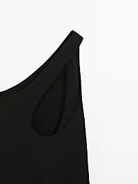 Asymmetric linen blend top with back detail