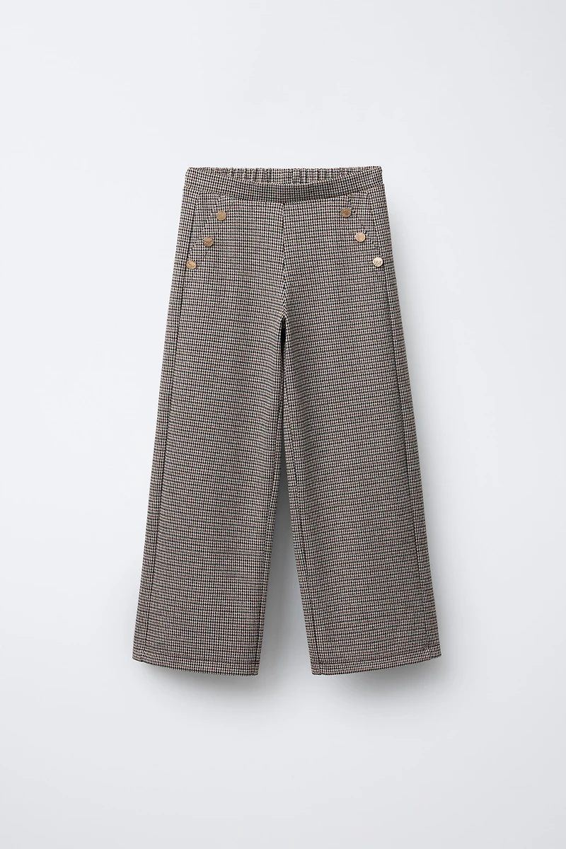 JACQUARD BUTTON WIDE LEG PANTS