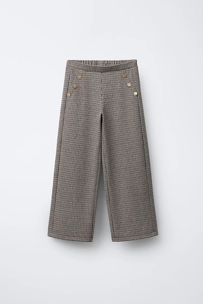JACQUARD BUTTON WIDE LEG PANTS