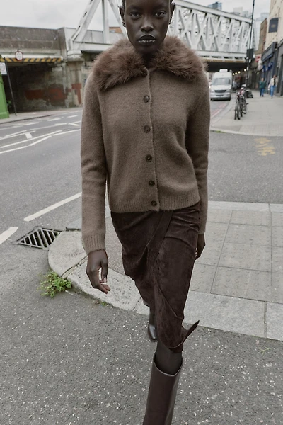 CARDIGAN WITH FAUX FUR LAPEL