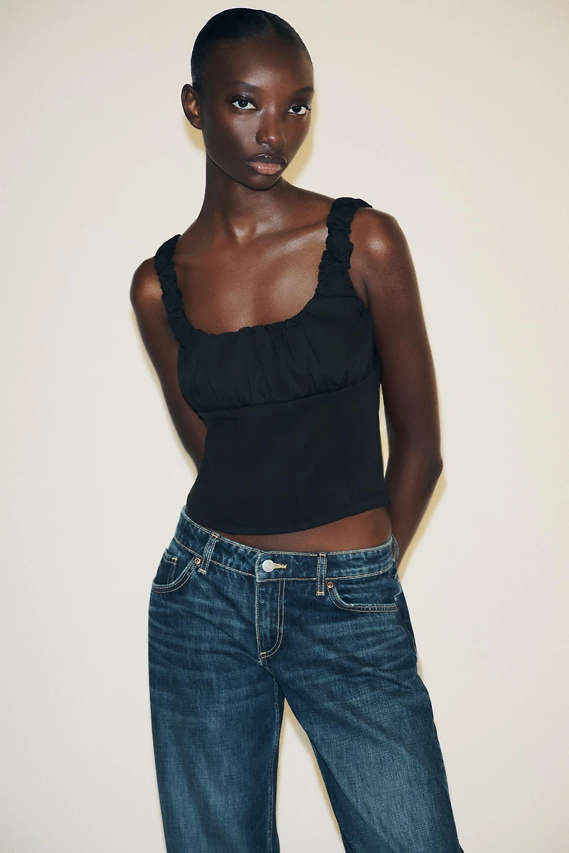 MIXED INTERLOCK POPLIN TOP