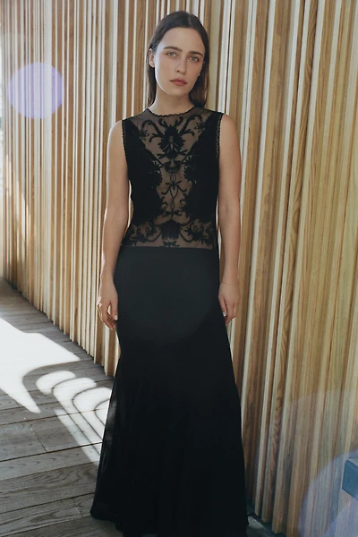 ROBE GODETS BRODÉS FANTAISIE