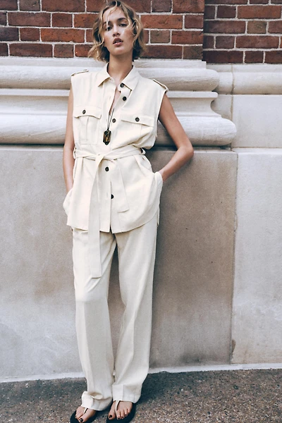 LINEN BELTED LONG VEST