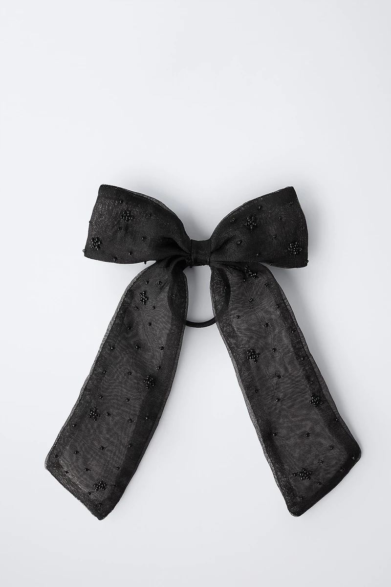 ORGANZA BOW AND BEAD BARRETTE