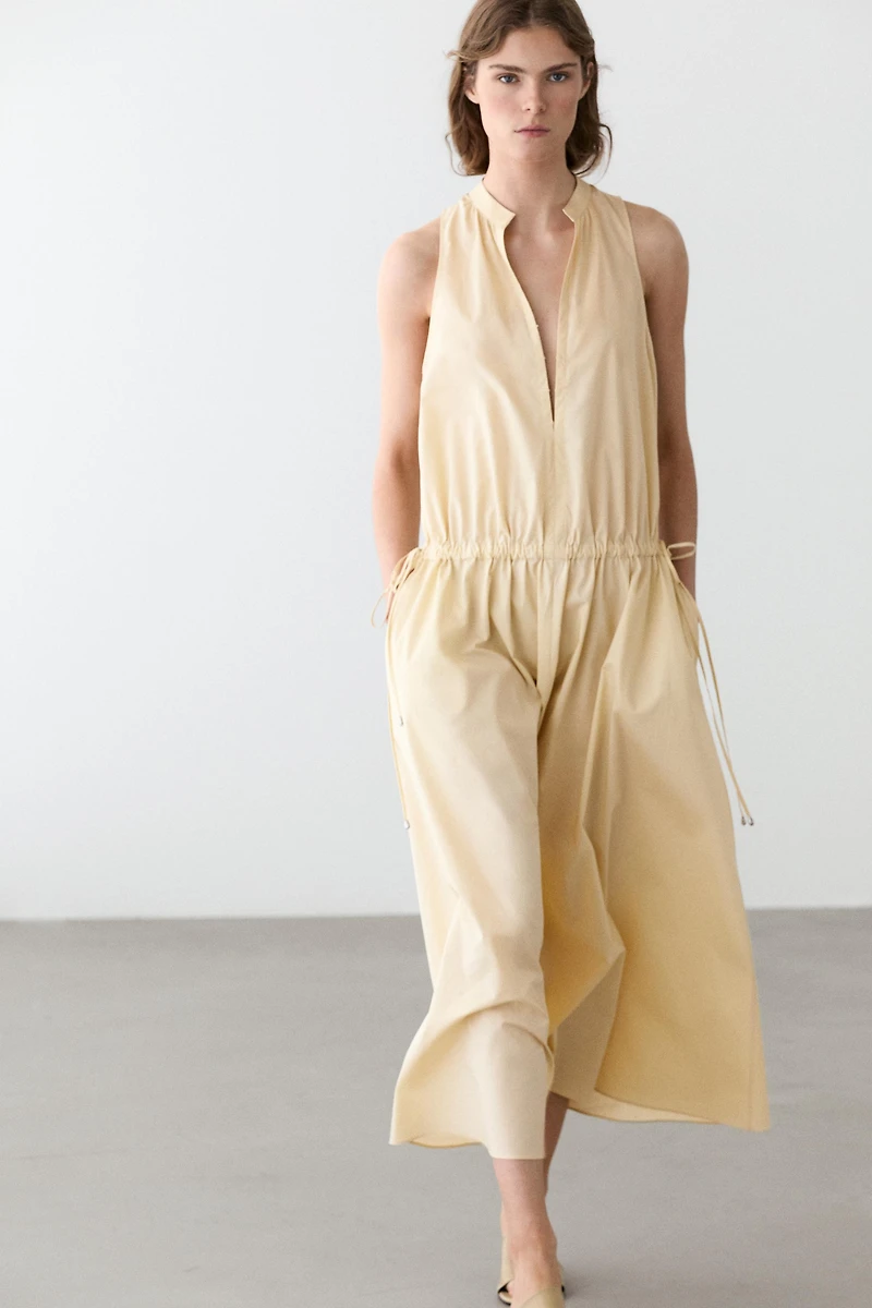 100% cotton midi dress with elasticated waist