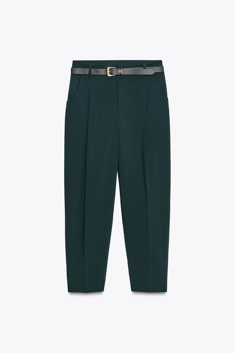BELTED PLEATED PANTS