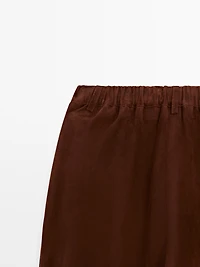 Low-rise cropped suede leather trousers